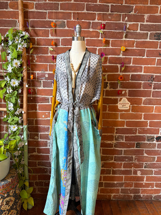 Summer Dreams 100% Sari Silk Robe Kimono w/ Pockets + Belt - Fair Trade Made