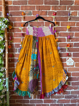 Coffee In The Morning Kantha Ruffle Wide Leg Lounge Pants - Fits up to 2X - Fair Trade Made