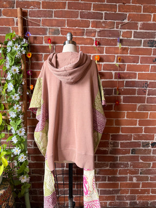OOAK Autumn Collection- Upcycled Hi Lo Kantha Smurf Mushroom Hoodie Poncho