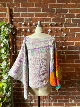 Cosmic Drift Reversible Kantha Poncho Top