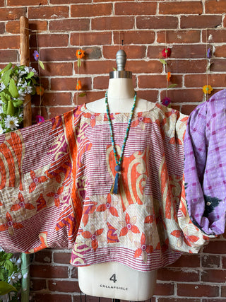 OOAK Spring Collection - Reversible Cosmic Drift Kantha Poncho Top - 2 Tops in 1