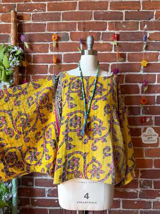OOAK Spring Collection - Reversible Cosmic Drift Kantha Poncho Top - 2 Tops in 1