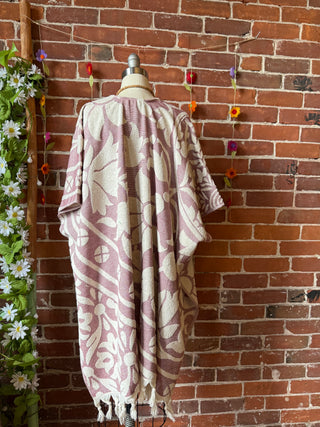 Pink Sky Fringe Ruana Kimono - 100% Cotton
