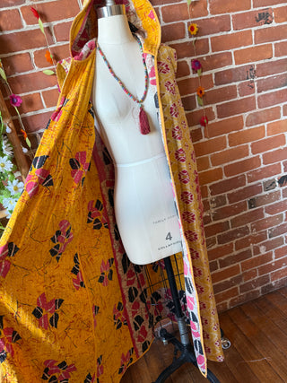 Twilight Reversible Kantha Long Hooded Duster Vest