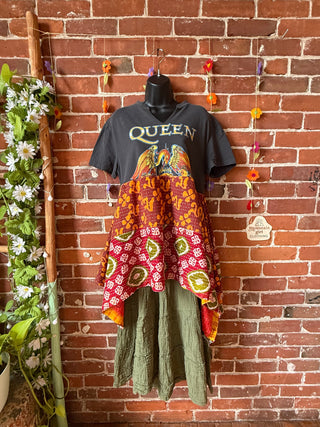 OOAK Summer Collection- Upcycled Queen Inspired Kantha Tunic Top Size Small/Medium