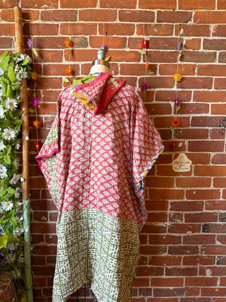 Sierra Dreams Reversible 100% Cotton Kantha Poncho Tunic Hoodie Beach Coverup - Fair Trade Made