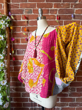 Cosmic Drift Reversible Kantha Poncho Top