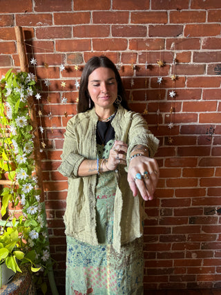 100% Cotton Gauze Meadow Button Up Top - Sage
