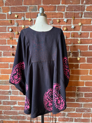 Paisley Artemis Batik Poncho Top - Pink/Black