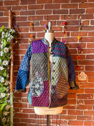 OOAK Summer Collection - Recycled Sari Quilted Support Love Music Jacket - Size L/XL