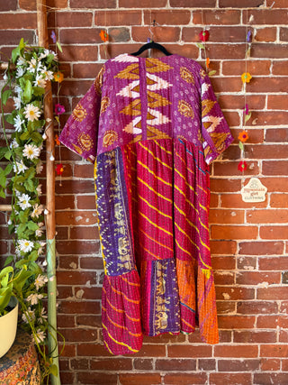 Coffee In The Morning Kantha Dress - Fits up to 3X - 100% Cotton- Fair Trade Made