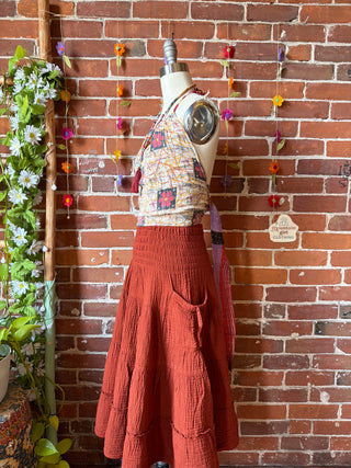 Rust 100% Cotton Gauze Meadow Skirt / Mini Dress - Fair Trade Made