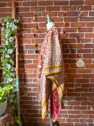 OOAK Autumn Collection- Upcycled Block Print Kantha Hi Lo Poncho Top