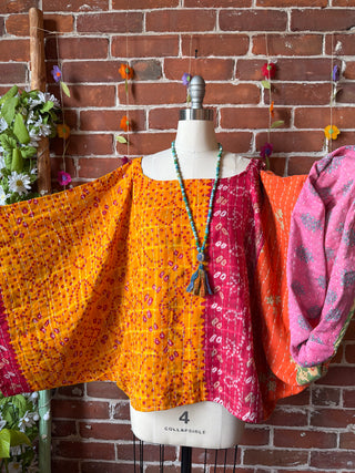 OOAK Spring Collection - Reversible Cosmic Drift Kantha Poncho Top - 2 Tops in 1