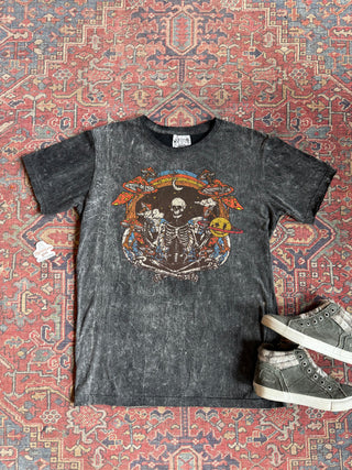Skeleton Rainbow Mineral Wash T-Shirt 100% Cotton