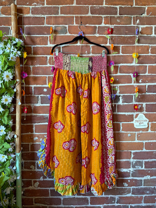 Coffee In The Morning Kantha Ruffle Wide Leg Lounge Pants - Fits up to 2X - Fair Trade Made