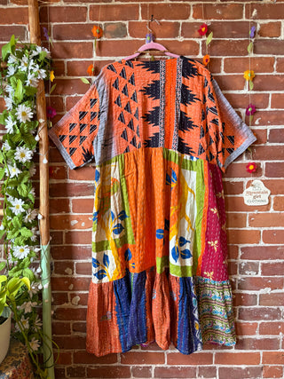 Coffee In The Morning Kantha Dress - Fits up to 3X - 100% Cotton- Fair Trade Made