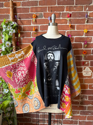 OOAK Summer Collection- Upcycled Paul McCartney Tour 2016 Inspired Kantha Poncho Tee