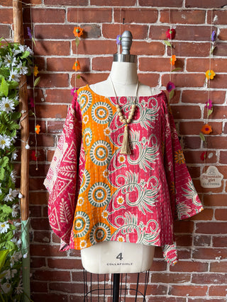 OOAK Summer Collection - Reversible Cosmic Drift Kantha Poncho Top - 2 Tops in 1!