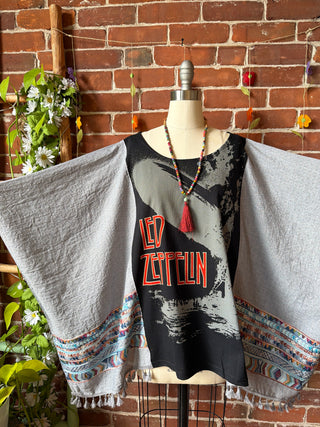 Led Zeppelin Inspired Flowy Embroidered Poncho Top