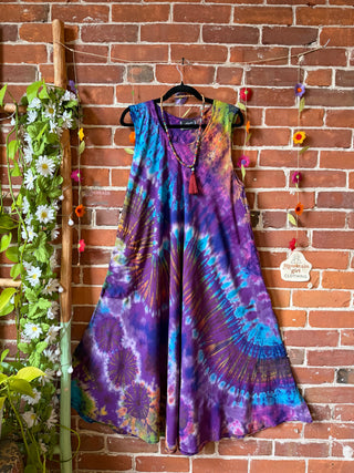 Oh So Flowy Tie Dye Sleeveless Midi Dress with Pockets - Multiple Colors - Fair Trade Made