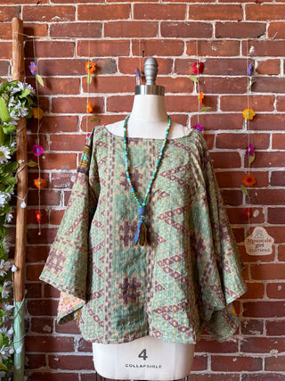 OOAK Spring Collection - Reversible Cosmic Drift Kantha Poncho Top - 2 Tops in 1