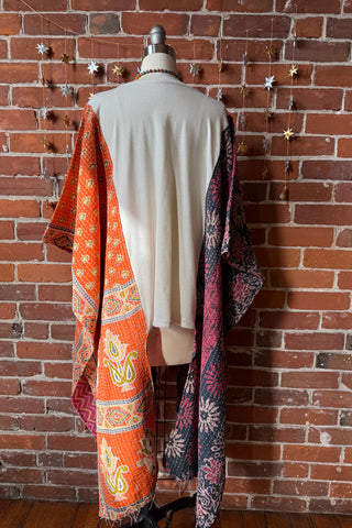 Kantha Fabric Upcycled Waylon Jennings + Willie Nelson Inspired Hi Lo Poncho Top