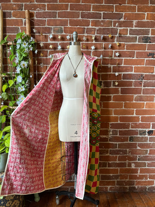 Twilight Reversible Kantha Long Hooded Duster Vest