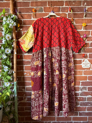 Coffee In The Morning Kantha Dress - Fits up to 3X - 100% Cotton- Fair Trade Made