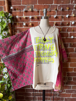 OOAK Winter Collection- Upcycled Billy Strings Highway Prayers Lyrics Kantha Poncho Top