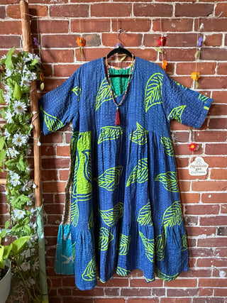 Coffee In The Morning Kantha Dress -Fits up to Size 3X - Fair Trade Made