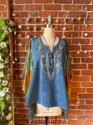 OOAK Autumn Collection - Upcycled Embroidered Tie Dye Poncho Top