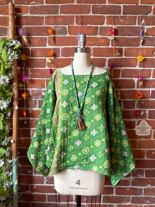 OOAK Spring Collection - Reversible Cosmic Drift Kantha Poncho Top - 2 Tops in 1!