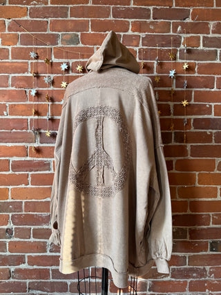 Peace Patch Mineral Wash Cardigan Hoodie - Latte