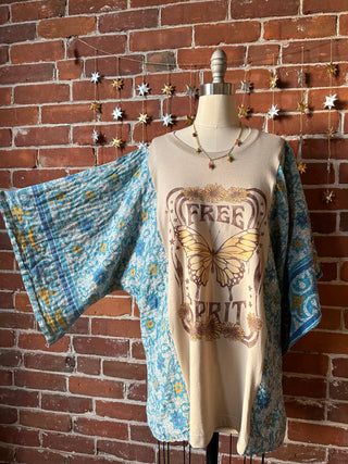 Upcycled Free Spirit Kantha Trapeze Bell Sleeve Top