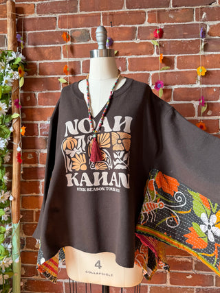 OOAK Summer Collection- Noah Kahan Stick Season Birdsong Wing Sleeve Style Kantha Poncho Sweatshirt