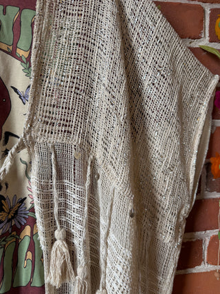 Silver Moon Cotton Woven Tassel Wrap Kimono Robe
