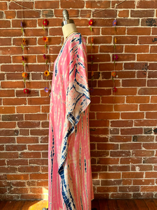 Laila Tie Dye Adjustable Kaftan Dress Pink/Navy