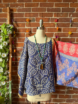 OOAK Summer Collection - Reversible Cosmic Drift Kantha Poncho Top - 2 Tops in 1