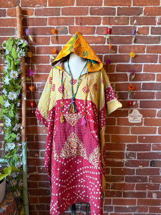 Sierra Dreams Reversible 100% Cotton Kantha Poncho Tunic Hoodie Beach Coverup - Fair Trade Made