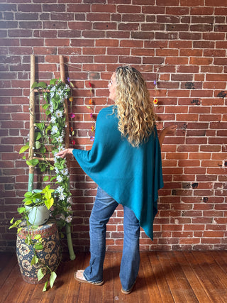 100% Cotton Autumn Stroll Poncho - Teal