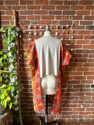 OOAK Autumn Collection - Size XS/Small Upcycled Cropped Love Your Mother Kantha Hi Lo Poncho Top