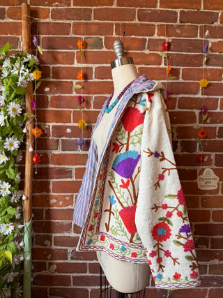 Harvest Bloom Suzani Embroidered Hooded Jacket - Fair Trade Made- Multiple Colors Available- 100% Cotton