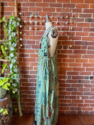 green jumper dress Solstice Flowy Patchwork Jumper Dress in Green Moss -Fair Trade Made Small