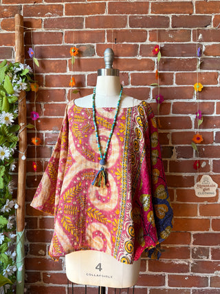 OOAK Spring Collection - Reversible Cosmic Drift Kantha Poncho Top - 2 Tops in 1