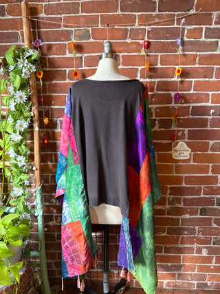 OOAK Autumn Collection- The Aaliyah Inspired Upcycled Silk Patchwork Tie Dye Hi Lo Poncho Top