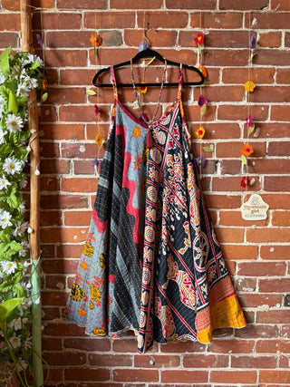 Coffee In The Morning Midi Kantha Summer Dress With Pockets - Fits up to 2X