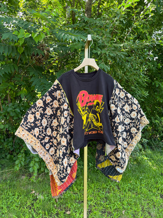 OOAK Summer Collection- Upcycled Bowie Inspired Cropped Kantha Poncho Tee