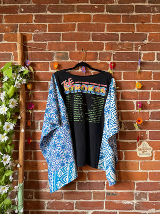 OOAK Autumn Collection- Upcycled The Strokes Inspired Tapestry  Poncho Tee