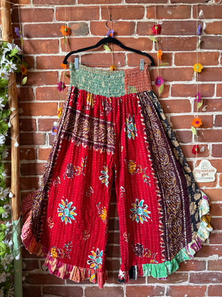 Coffee In The Morning Kantha Ruffle Wide Leg Lounge Pants - Fits up to 2X - Fair Trade Made